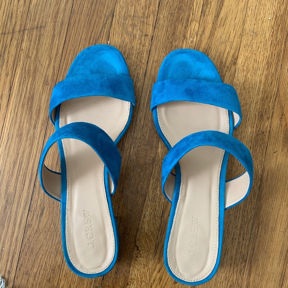 J. Crew Cabana Blue Suede Slides - Never Worn